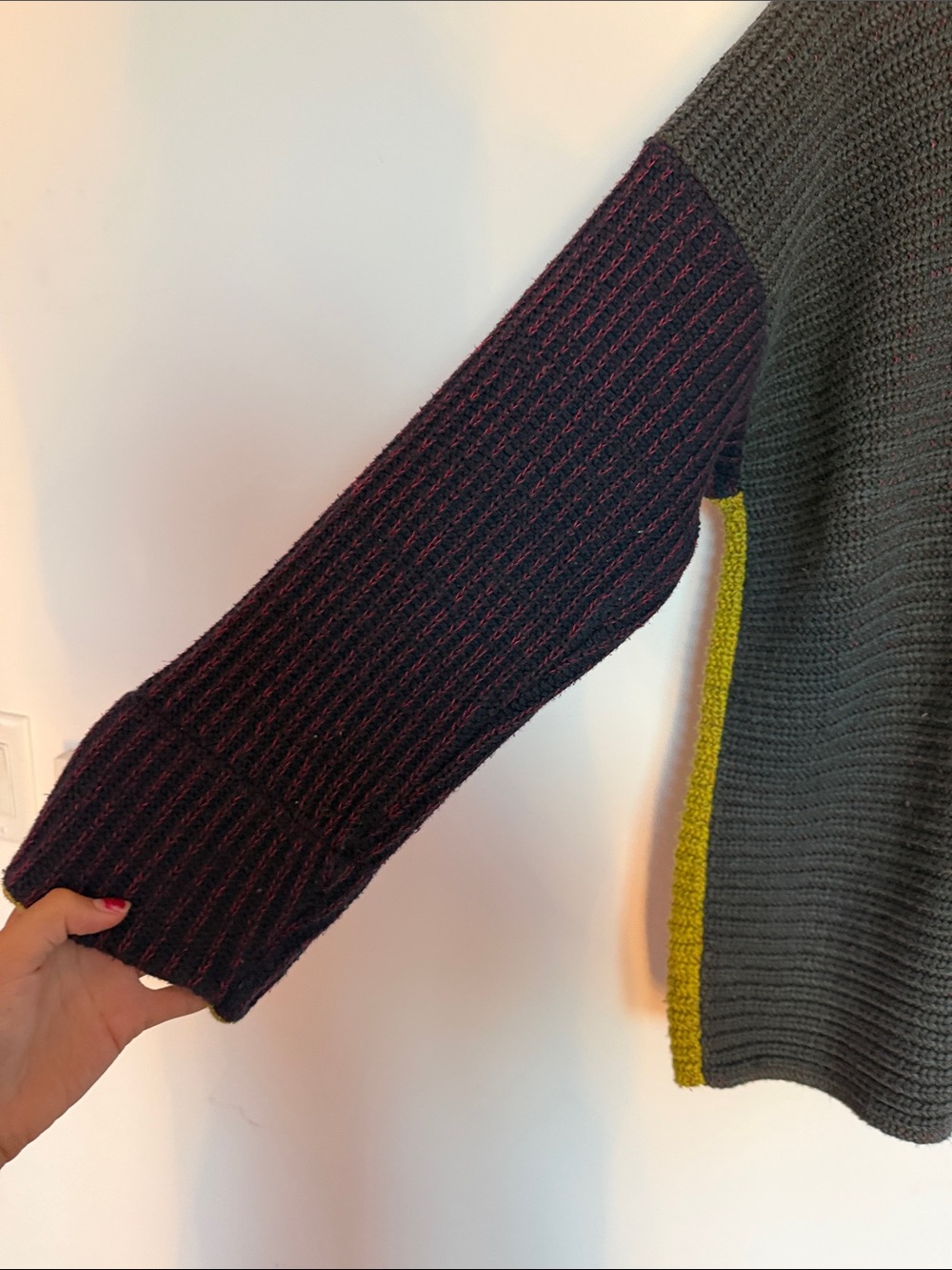 Reversible Olive Green & Black Turtleneck Colorblock Sweater - Picture 4 of 5